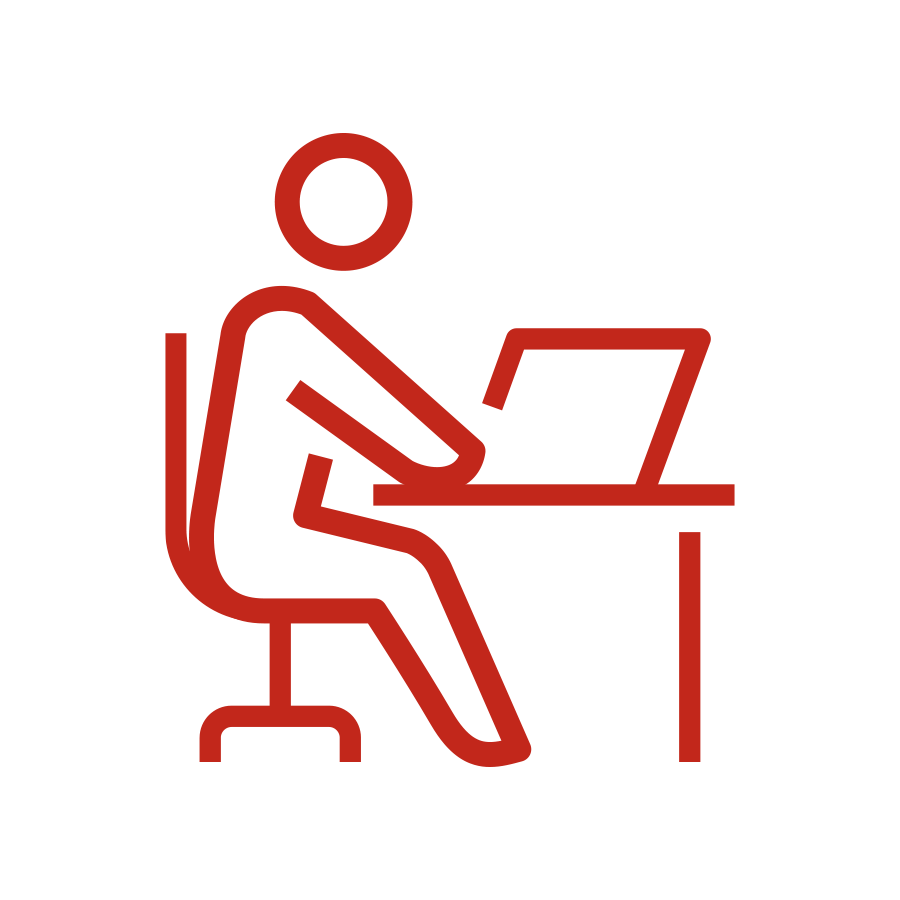 Icon of a person sitting at a desk on a computer